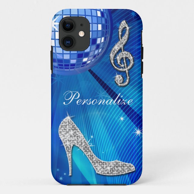 Coques Case-Mate iPhone Note de musique et talon aiguille bleu/argent scin (Dos)