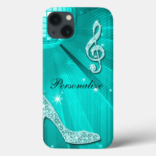 iPhone 13 Case Note de musique et talon aiguille scintillants sar