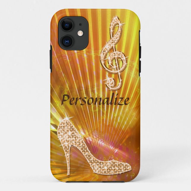 Coques Case-Mate iPhone Note de musique orange scintillante et talon aigui (Dos)