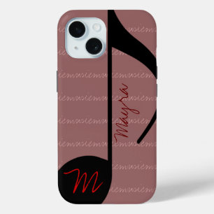 Coque Pour iPhone 15 note de musique rose noir personnalisée