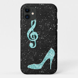 Coques Pour iPhone Note de musique sarcelle scintillante et talon aig