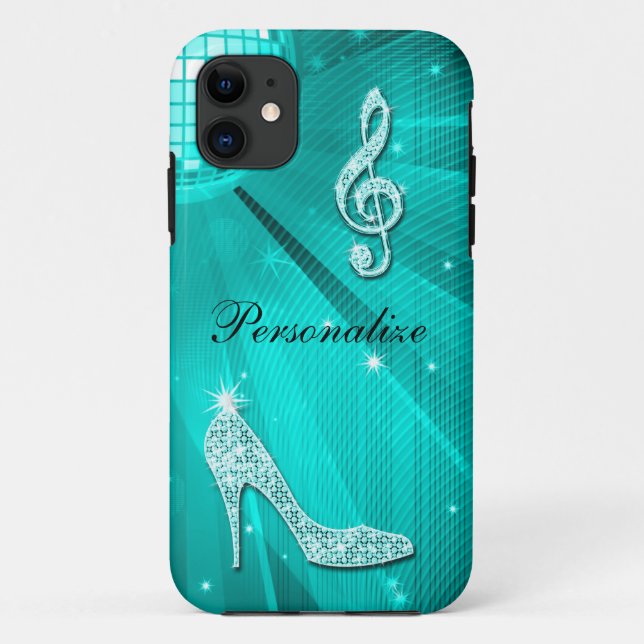 Coques Case-Mate iPhone Note de musique sarcelle scintillante et talon aig (Dos)