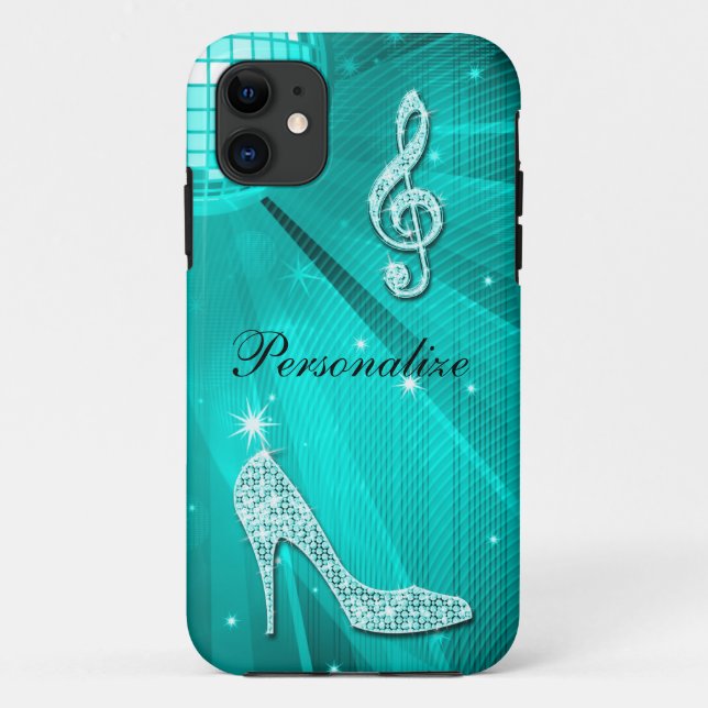 Coques Case-Mate iPhone Note de musique sarcelle scintillante et talon aig (Dos)