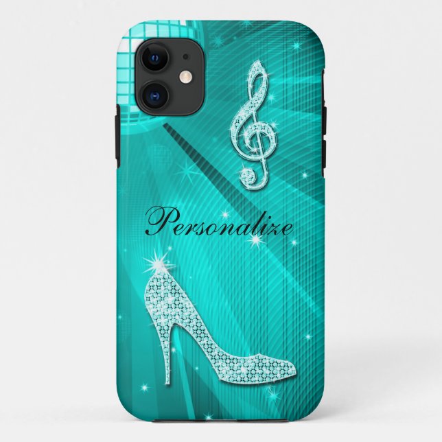 Coques Case-Mate iPhone Note de musique sarcelle scintillante et talon aig (Dos)