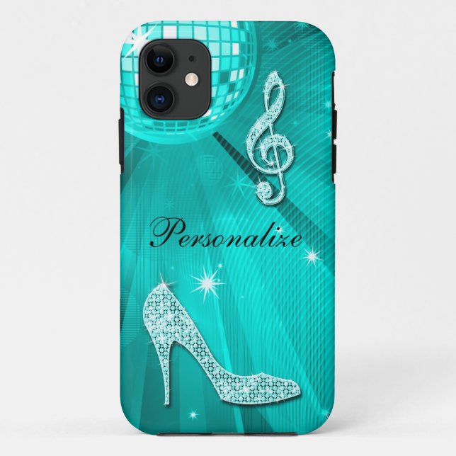 Coques Case-Mate iPhone Note de musique sarcelle scintillante et talon aig (Dos)
