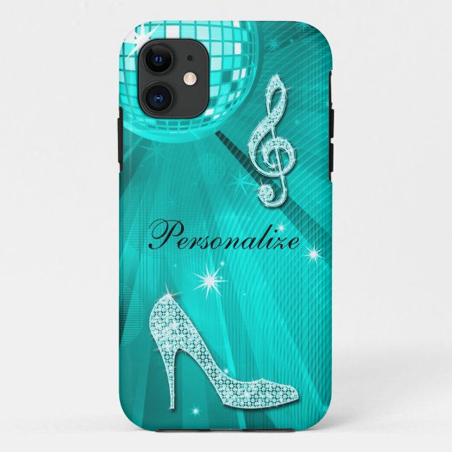 Coques Case-Mate iPhone Note de musique sarcelle scintillante et talon aig (Dos)