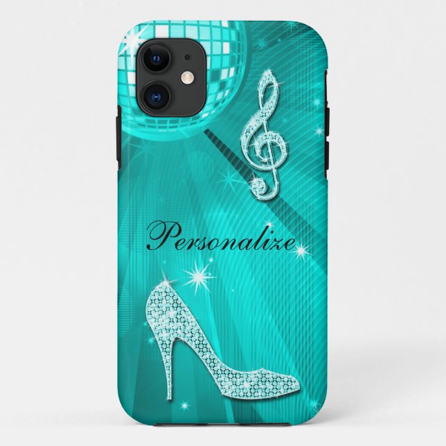 Coques Case-Mate iPhone Note de musique sarcelle scintillante et talon aig (Dos)