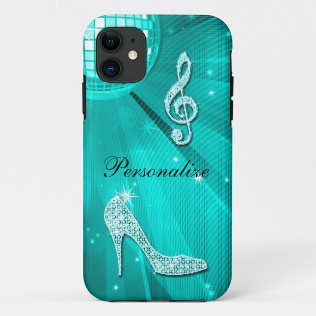Coques Case-Mate iPhone Note de musique sarcelle scintillante et talon aig (Dos)