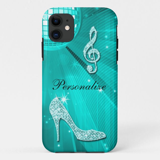 Coques Case-Mate iPhone Note de musique sarcelle scintillante et talon aig (Dos)