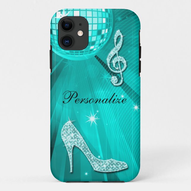 Coques Case-Mate iPhone Note de musique sarcelle scintillante et talon aig (Dos)
