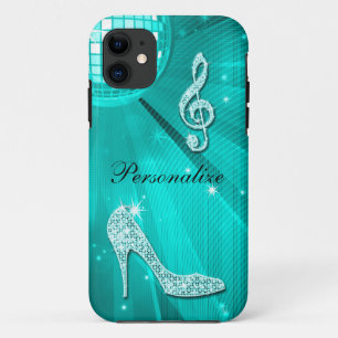 Coques Pour iPhone Note de musique sarcelle scintillante et talon aig
