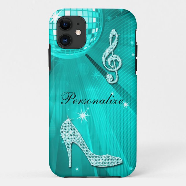 Coques Case-Mate iPhone Note de musique sarcelle scintillante et talon aig (Dos)