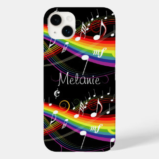 Coque Pour iPhone 14 Plus Notes de musique blanc arc-en-ciel personnalisées 