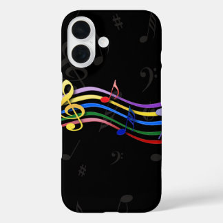 Coques iPhone 16 Notes de musique couleur arc-en-ciel