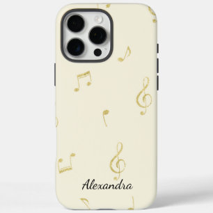 Coque iPhone 16 Pro Max Notes de musique en or blanc