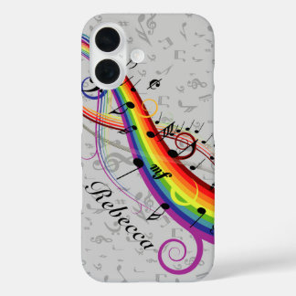 Coque Pour iPhone 16 Notes de musique noire sur Gray