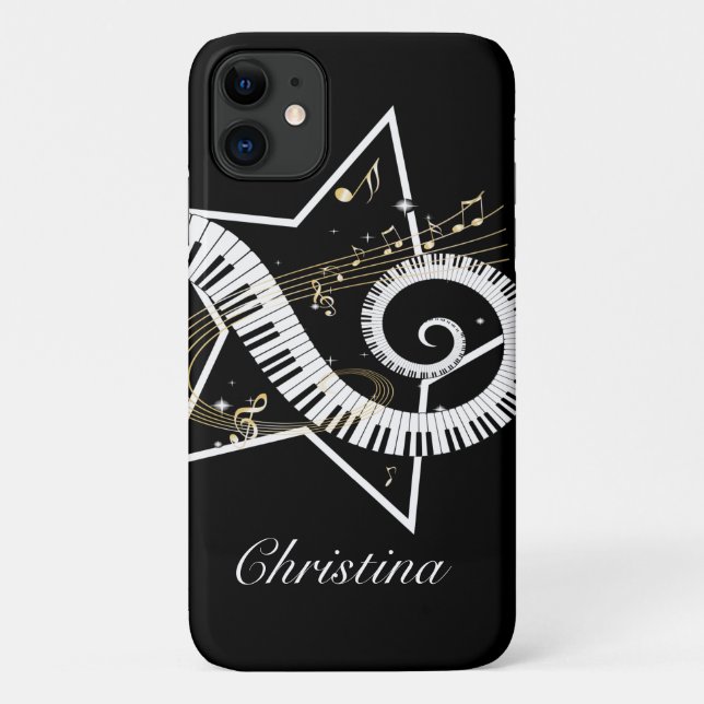 Coques Case-Mate iPhone Notes d'or personnalisées d'étoile musicale (Dos)
