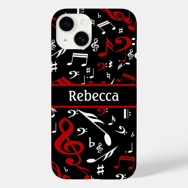 Coques Case-Mate iPhone Notes musicales blanches et noires personnalisées (Verso)