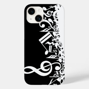 Coque Pour iPhone 14 Notes musicales brouillées blanches sur le noir
