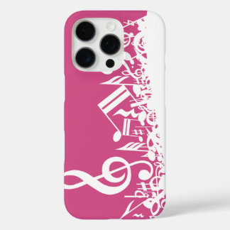 Coques iPhone 16 Pro Notes musicales brouillées Hot rose et blanc