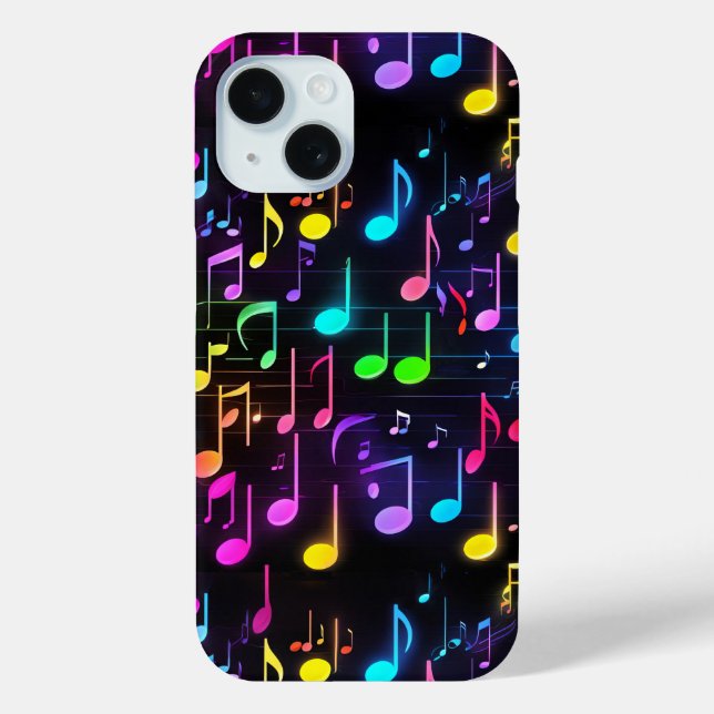 Coques Case-Mate iPhone Notes musicales de Neon sur Black (Verso)