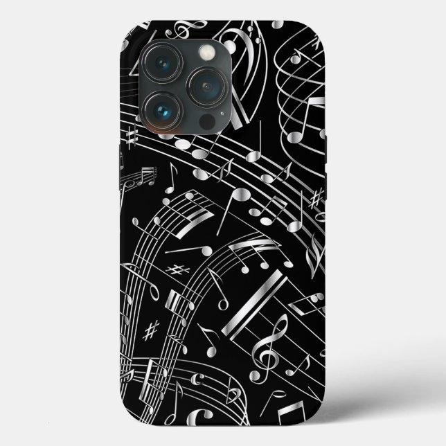 Coques Case-Mate iPhone Notes musicales en noir et argent (Verso)