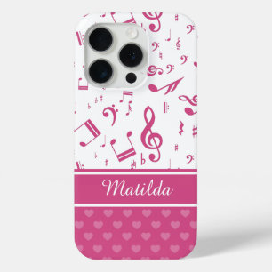 Coque Case-Mate iPhone Notes musicales et coeurs personnalisés Motif rose
