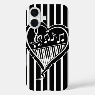 Coque Pour iPhone 16 Notes musicales et piano noir et blanc élégant