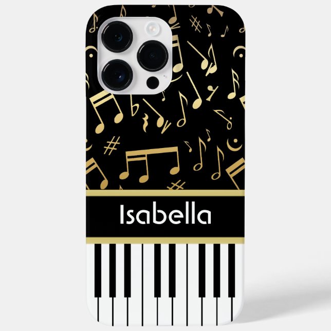 Coques Case-Mate iPhone Notes musicales et touches de piano Noir et Or (Verso)
