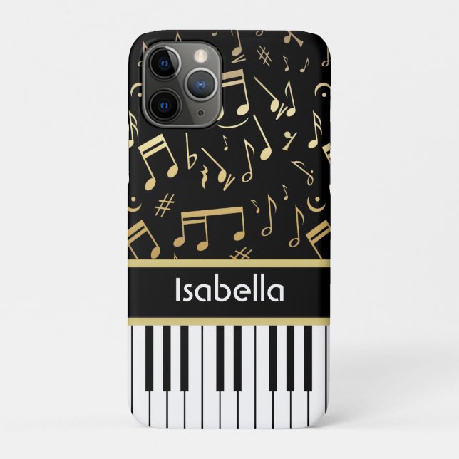 Coques Case-Mate iPhone Notes musicales et touches de piano Noir et Or (Dos)