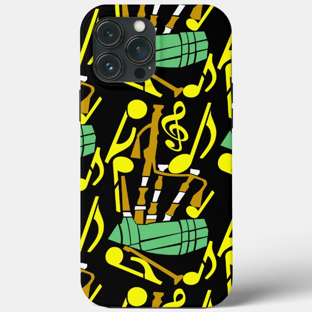 Coques Case-Mate iPhone Notes musicales jaunes Bagpipes (Verso)