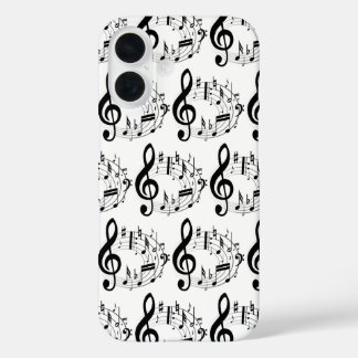 Coque Pour iPhone 16 Notes musicales noires en Motif de forme ovale