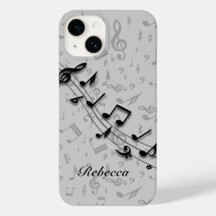 Coque Pour iPhone 14 Notes musicales noires et grises personnalisées
