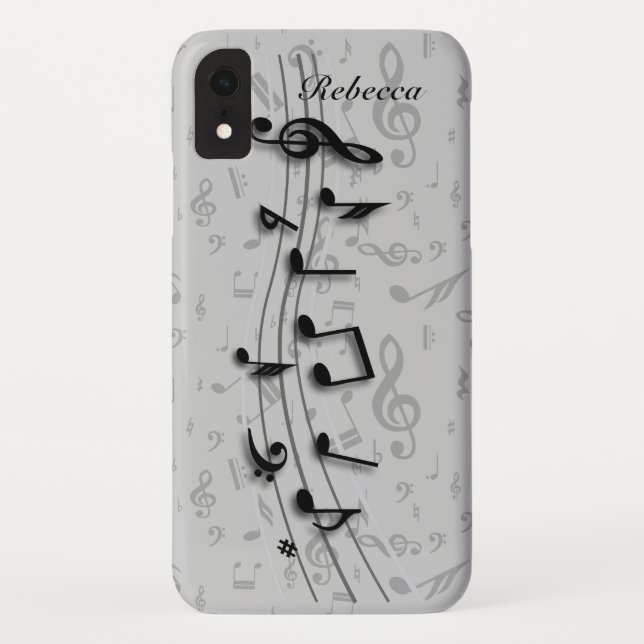 Coques Case-Mate iPhone Notes musicales noires et grises personnalisées (Dos)