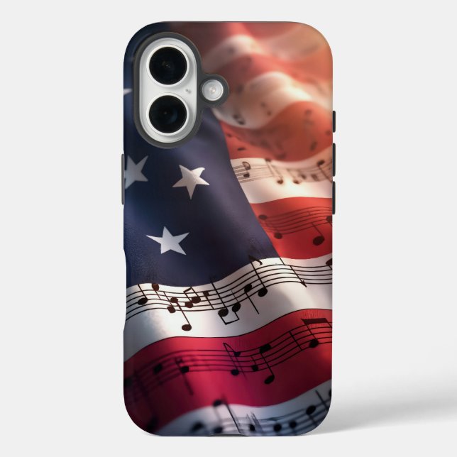 Coques Case-Mate iPhone Notes musicales sur un drapeau américain (Verso)