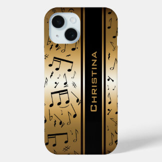 Coque Pour iPhone 15 Notes personnalisées de luxe en or et en noir