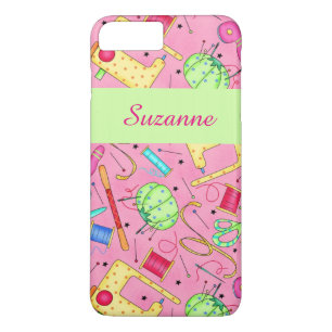 Coque iPhone 8 Plus/7 Plus Notions de couture rose Nom de l'art Personnalisé
