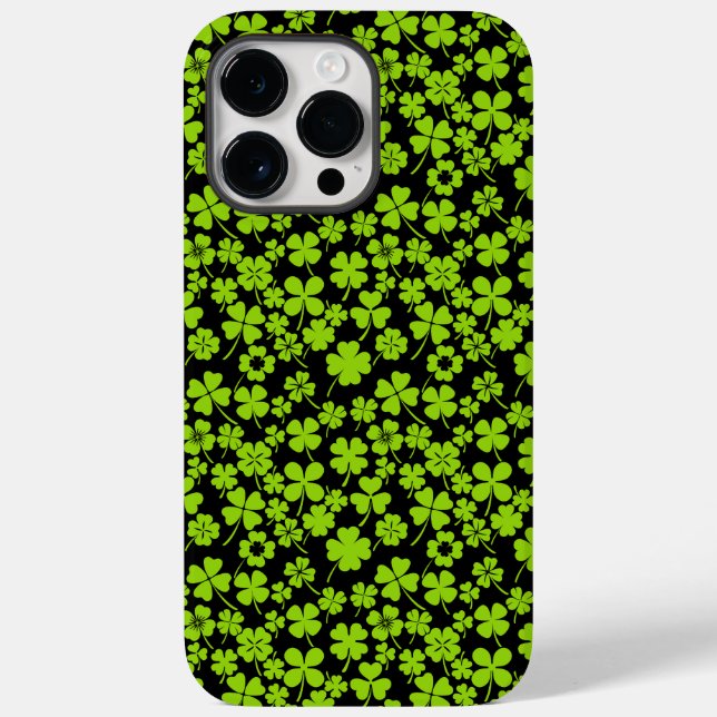 Coques Case-Mate iPhone Nouveau motif. Feuilles de trèfle 01 Fond noir (Verso)