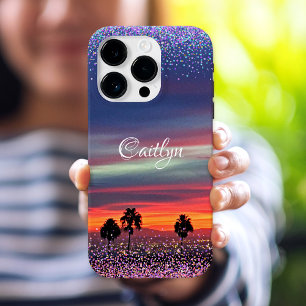 Coque iPhone 16 Pro Nuages bleus orange coucher de soleil ombre confet