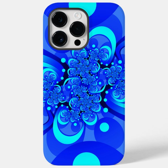 Coques Case-Mate iPhone Nuances de bleu Art fractal abstrait moderne (Verso)