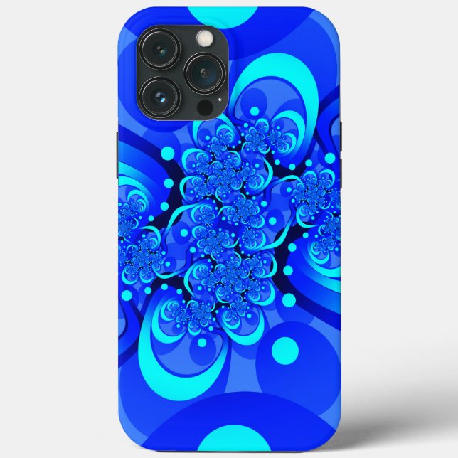 Coques Case-Mate iPhone Nuances de bleu Art fractal abstrait moderne (Verso)