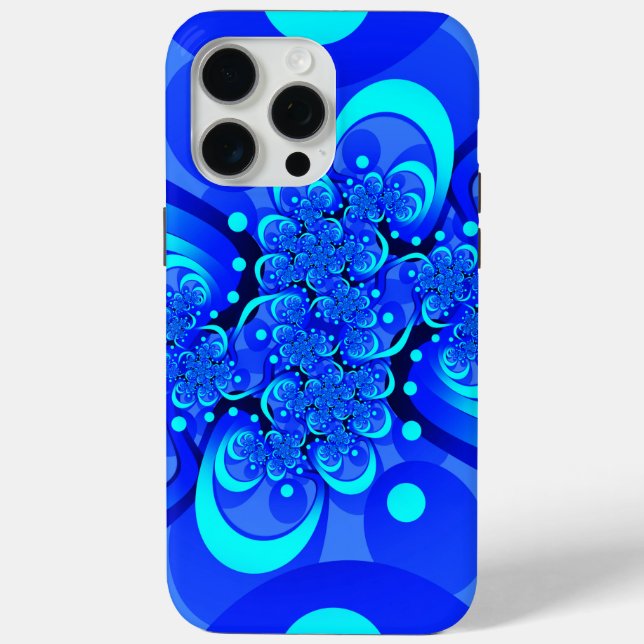 Coques Case-Mate iPhone Nuances de bleu moderne art fractal Abstrait (Verso)