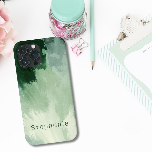 Coques Case-Mate iPhone Nuances de vert aquarelle abstraite Monogramme (Monogrammed Green Watercolor Abstract iPhone Case)