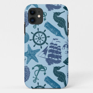 Coque iPhone 11 Nuances nautiques de motif bleu