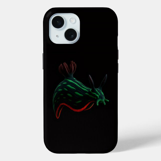 Coques Case-Mate iPhone Nudibranche de mer néon Black 4 Luxe iPhone 15 Mat (Verso)
