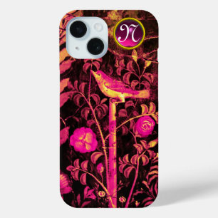 Coque Pour iPhone 15 NUIT AVEC MONOGRAMME ROSE, Rose Black Jaune
