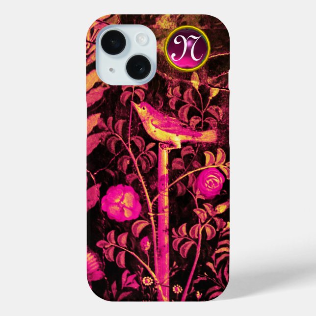 Coques Case-Mate iPhone NUIT AVEC MONOGRAMME ROSE, Rose Black Jaune (Verso)