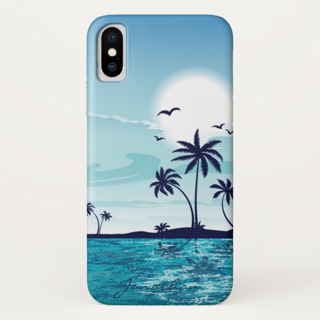 Coques Case-Mate iPhone Nuit de plage avec Oiseaux de lune Palm Tree Ocean (Dos)