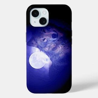 Coque Pour iPhone 15 Nuit loup et bleu