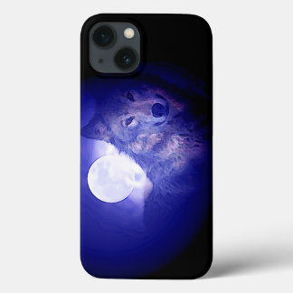 iPhone 13 Coque Nuit loup et bleu
